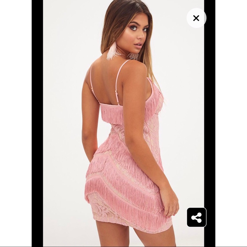 SOLD Dusty Pink Strappy Lace Tassel Bodycon Dress
